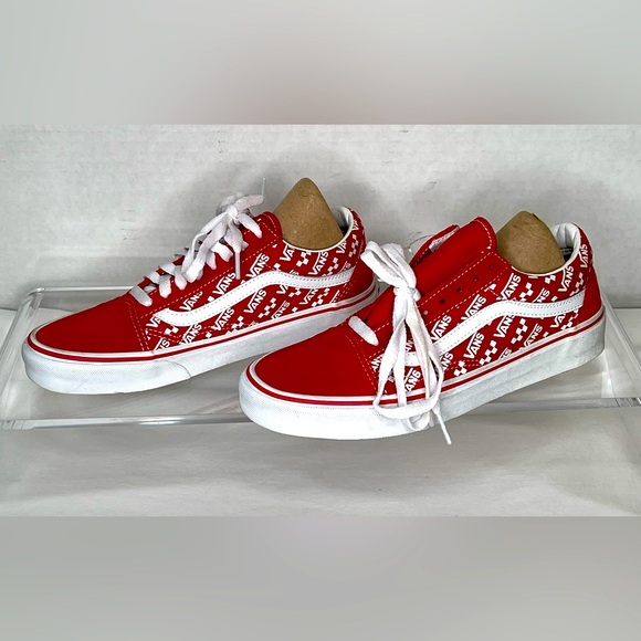 Vans Old Skool Logo Repeat, Racing Red M-7, W-8.5, NWOB - Picture 1 of 8